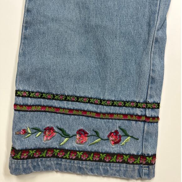 NorthWest Blue Woman Denim Jeans Floral Embroidered Wide Flare Leg Boho Sz 22W - Picture 6 of 15